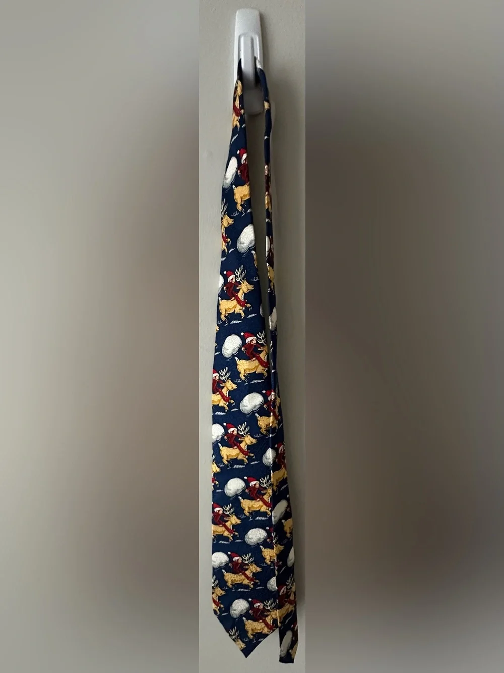 RM Holidays neck tie 100% silk Curious George with reindeer
